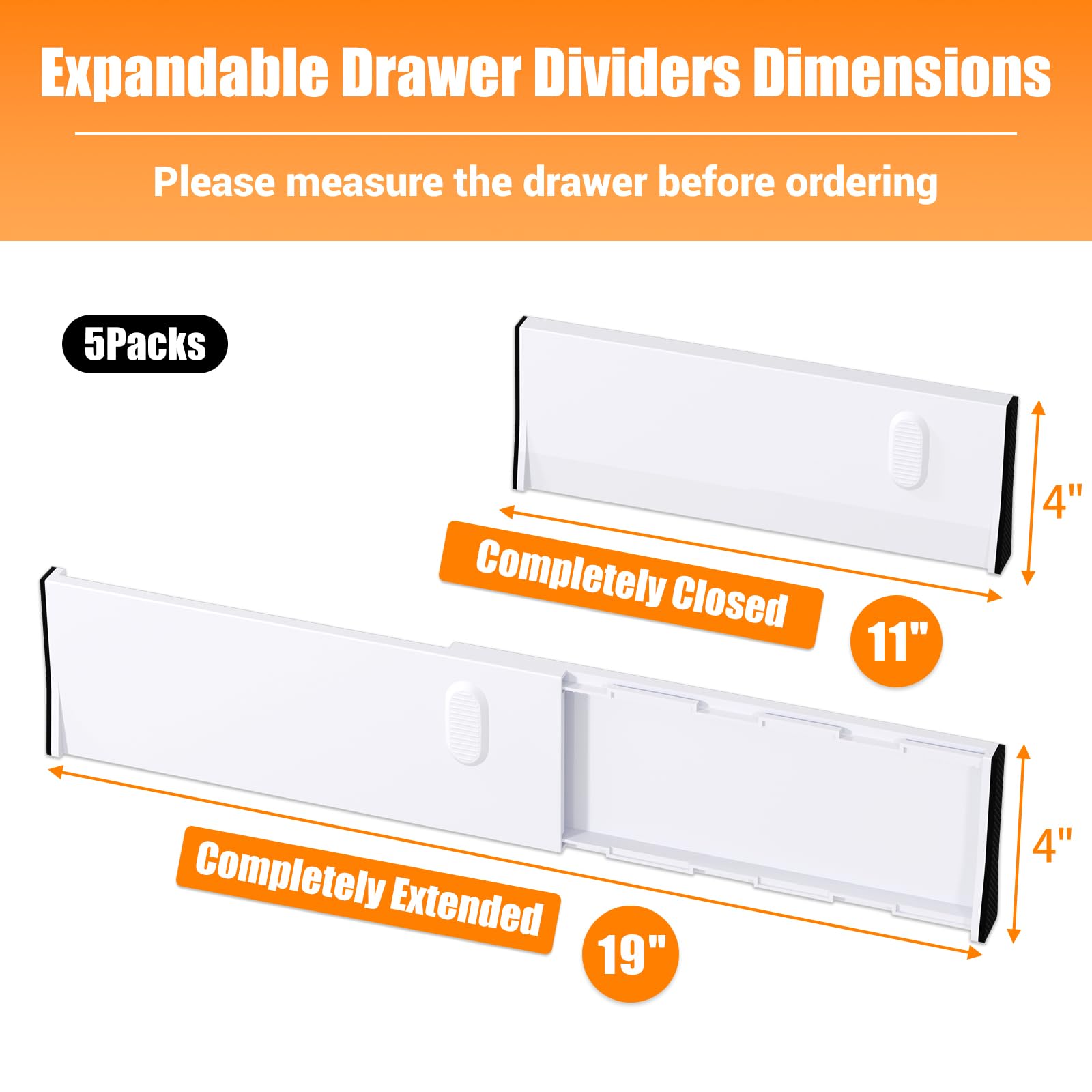 RoomHacks 5 Pack Drawer Dividers for Clothes, 11-19" Expandable Dresser Organizers for Bedroom & Office, Plastic Adjustable Drawer Dividers Organization for Kitchen & Bathroom Storage