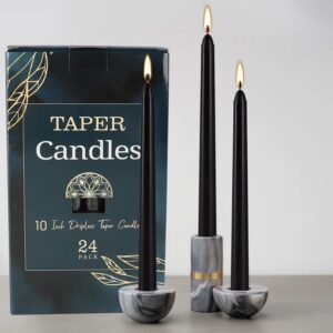 YOROXRG 24 Pack Black Taper Candles, 7-8 Hours Burn Time, Unscented, Smokeless and Dripless, 0.75 x 10 Inch Dinner Candle Set for Household, Wedding, Party and Home Décor Candlesticks