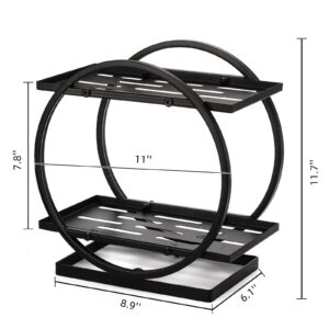 WRINGKIT 2 Tier Bathroom Counter Organizer, Countertop Bathroom Organizer, High-Capacity Iron Perfume Cosmetics Storage Display Rack, Black Skincare Dresser Make Up Holder for Bathroom