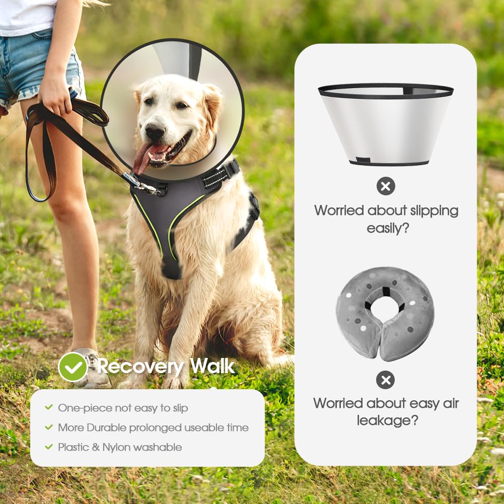 2-in-1 Dog Cone Collar & Harness: Elizabethan Collar After Surgery for Small Dogs - No Pull Dog Vest Harness Escape Proof Walking Jogging - S