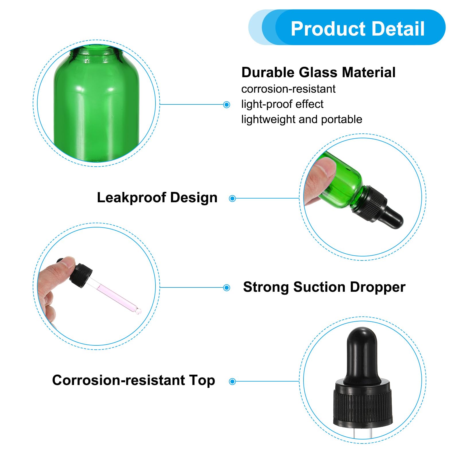 PATIKIL 10ml Glass Dropper Bottle, 6Pcs Leakproof Eye Dropper Essential Oils Sample Liquid Container with Pipettes Funnel for Storage Home Travel, Green