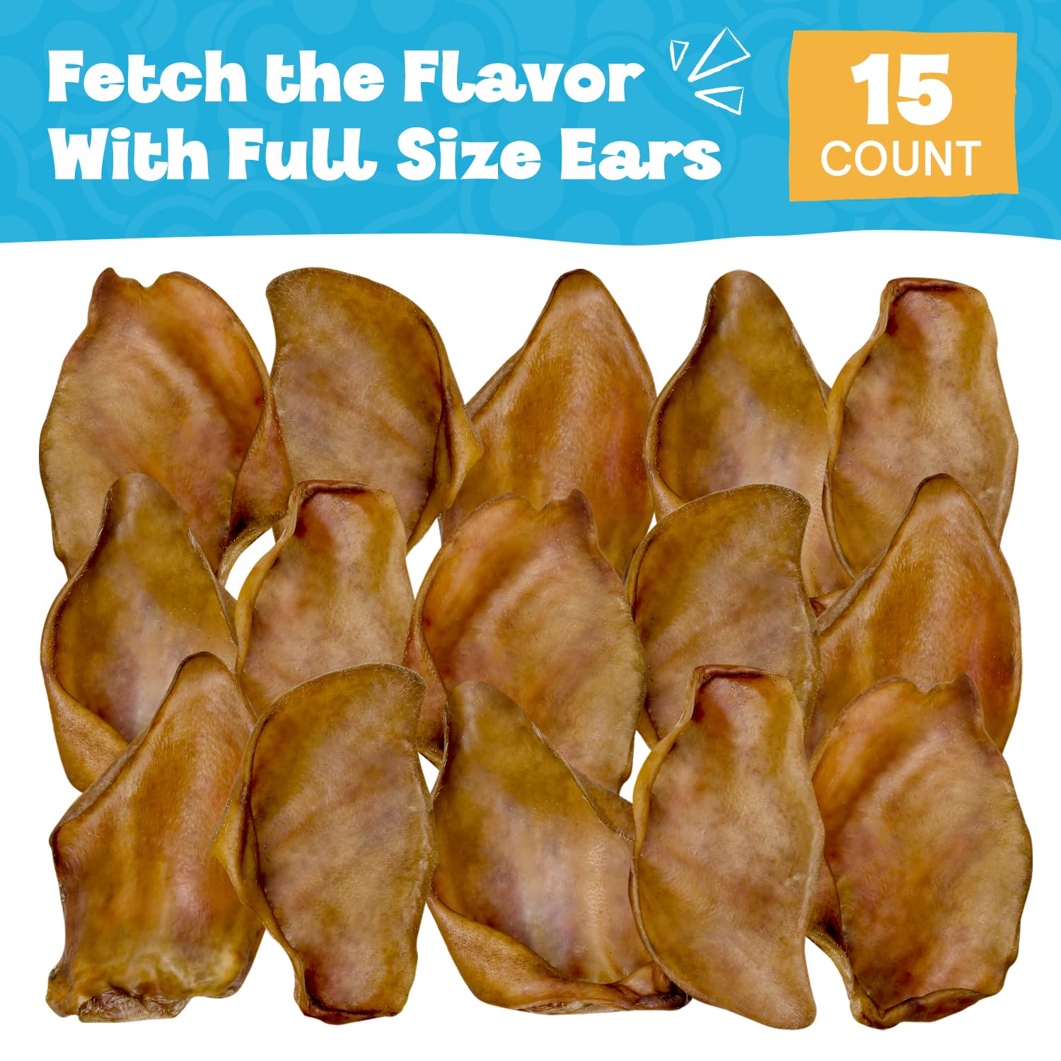 FETCHERONI Whole Pig Ears for Poodle Dogs Small - 15 Pack Long Lasting Dog Chews – Dog Treats One Ingredient Delicious All Natural Flavor – Easy to Digest Dog Treats for Large Dog