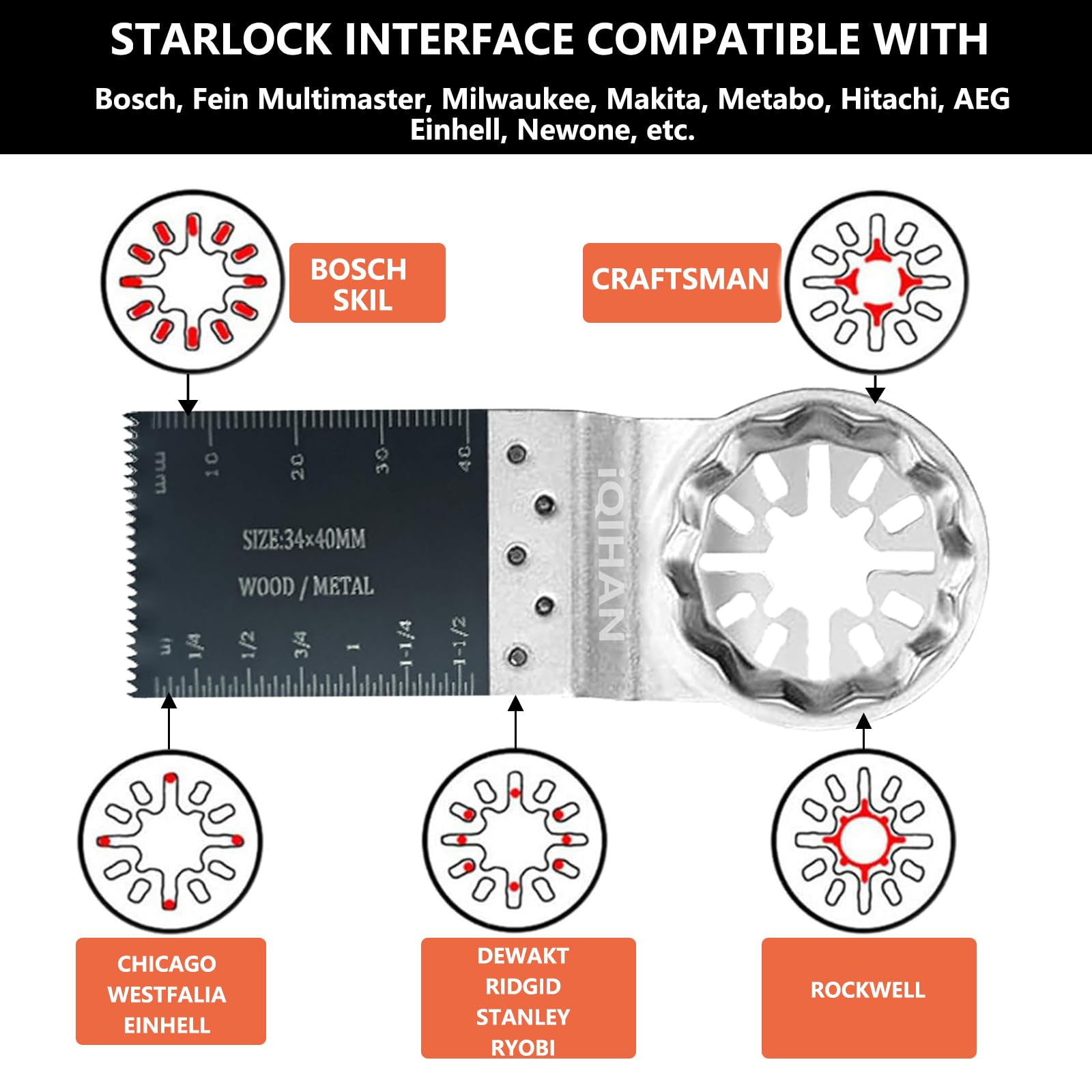 Starlock Multitool Blades, Oscillating Saw Blades, Starlock Multitool Bi-Metal Tool Blades for Wood Metal Plastics Compatible with Bosch, Fein, Makita, Hitachi (10 PCS)