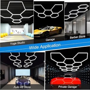 LED Hexagon Garage Light,14Hexagon Honeycomb Lights 600W 66000 Lumens Hexagon Garage Light with T5 Tube Rectangle Aluminum Frame 6500K for Garage,Auto Beauty Shop,Car Detailing Shop