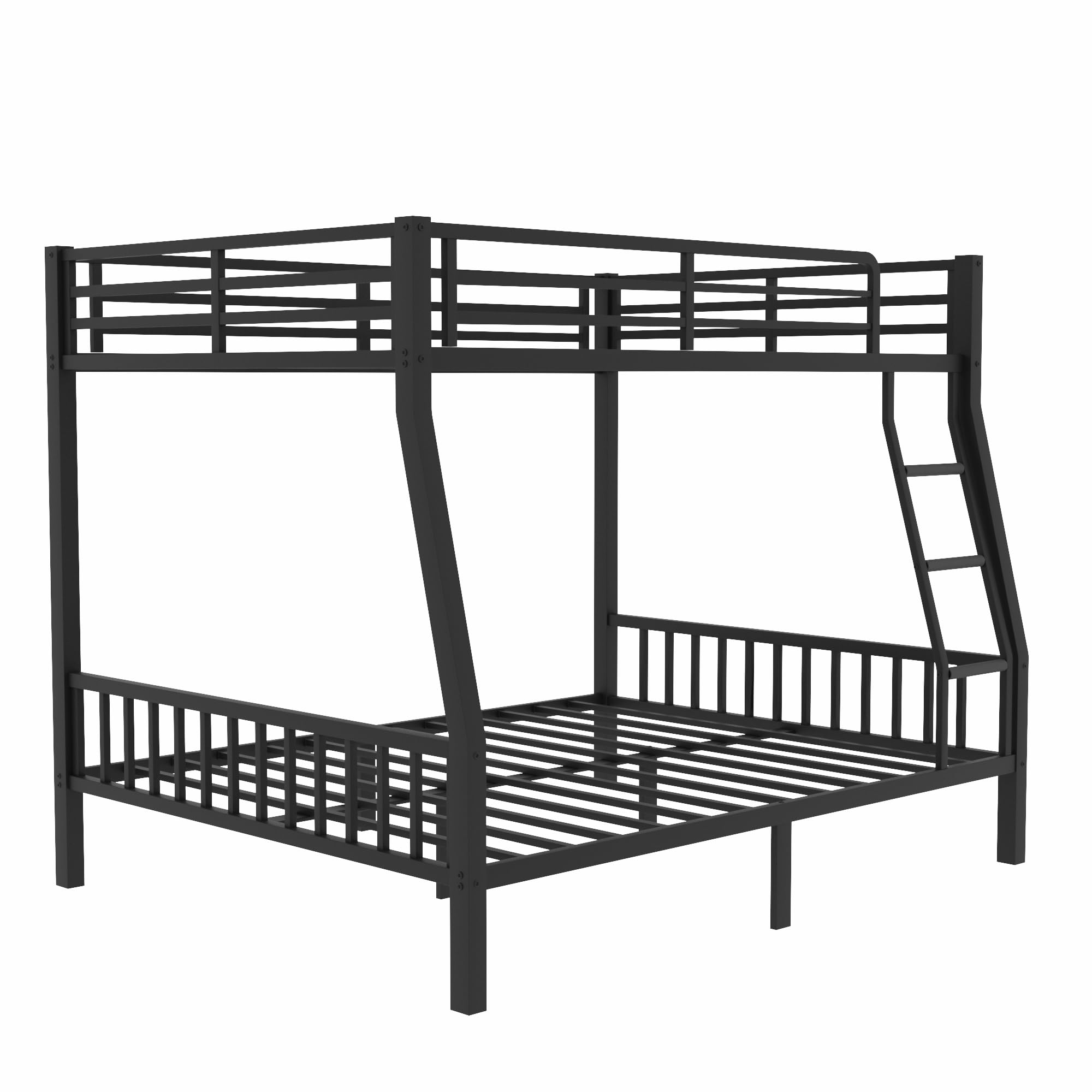 mikibama Full XL Over Queen Bunk,Metal Heavy Duty Bunk Beds for Adults,Queen Bunk Bed with Inclined Ladder,Industrial Bunkbeds for Kids,Adult,Small Spaces,Space Saving. (Black, Full XL Over Queen)