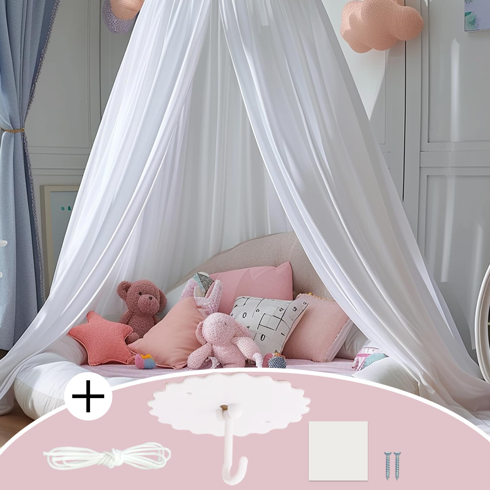 Daksha White Princess Bed Canopy, Mosquito Net for Kids Bed, Play Tent, Children Reading Nook Canopies Indoor, Hanging Bed Net for Girls Room House