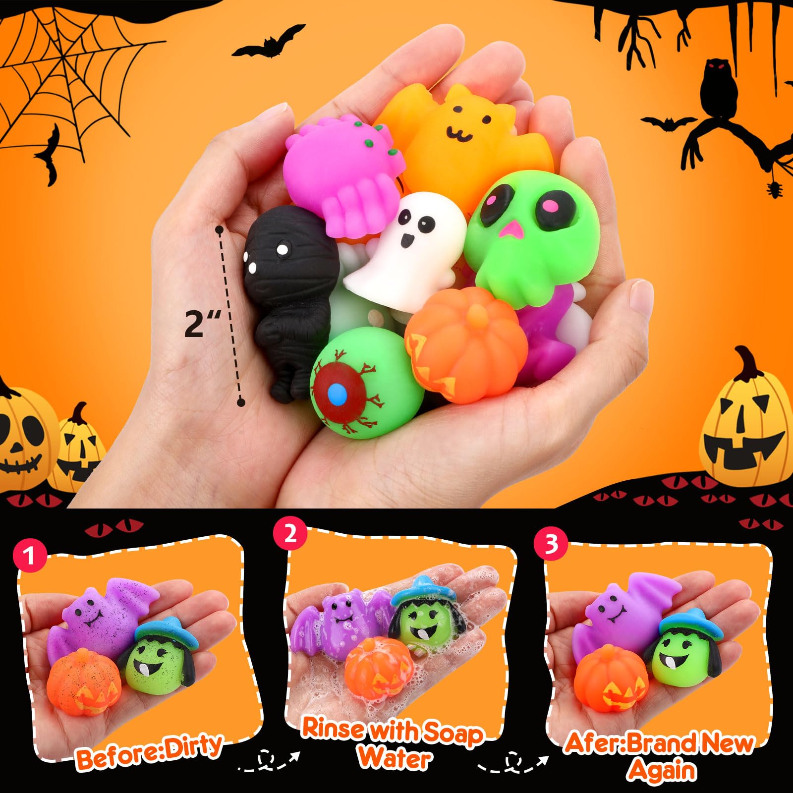 OCATO 30Pcs Halloween Mochi Squishy Toys Halloween Party Favors for Kids Cute Halloween Toys for Trick or Treat Bulk Non Candy Halloween Treats Goodie Bags Fillers for Kids Boys Girls