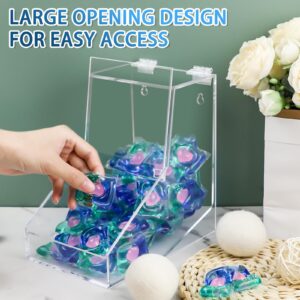 Laundry Pods Container, Acrylic Dishwasher Pods Container Laundry Pod Holder with 2 Lids, Candy Dispenser, Dishwasher Pod Holder Organization for Home, Laundry Room, Kitchen Stand or Wall Mount