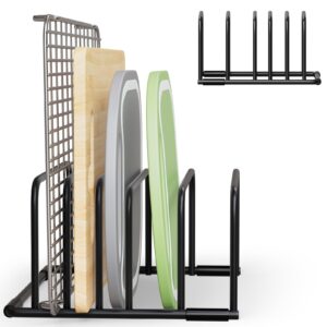 aksonmn metal black cutting board organizer rack - perfect stand for cutting boards, baking sheets, cookie pans, and bakeware - ideal for kitchen cabinet & countertop storage