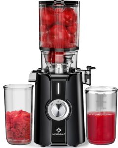 rush clear slow masticating juicer machines, cold press juicer with no-prep 4.35" feed chute fit whole fruits & vegetables juicer machine easy to clean, linkchef 42oz capacity, 200w, blackout