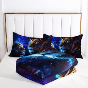 AILONEN 3D Lion Comforter Set Queen Size, Fantasy Glitter Galaxy Lion Bedding Set for Kids Boys,Safari Wild Animals Bed in a Bag for Bedroom Decor,1 Quilt and 2 Pillowcases,3PCS