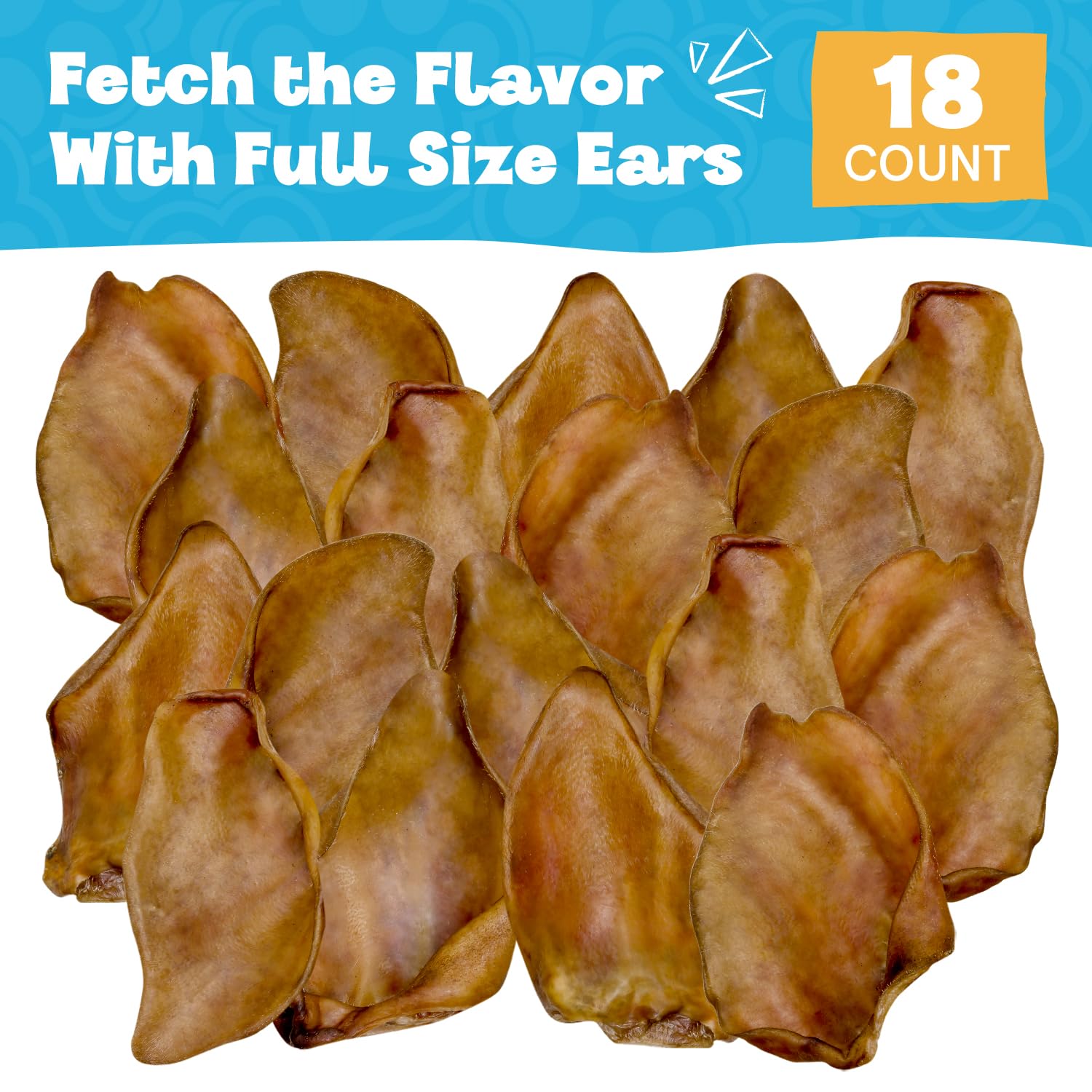 FETCHERONI Whole Pig Ears for Golden Retriever Dogs Large - 18 Pack Long Lasting Dog Chews – Dog Treats One Ingredient Delicious All Natural Flavor – Easy to Digest Dog Treats for Large Dog