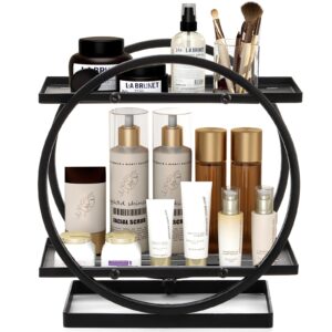 wringkit 2 tier bathroom counter organizer, countertop bathroom organizer, high-capacity iron perfume cosmetics storage display rack, black skincare dresser make up holder for bathroom