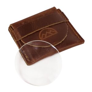 coopers bay pocket magnifying lens in leather carry pouch for fire making, tracking, plant id, etc.