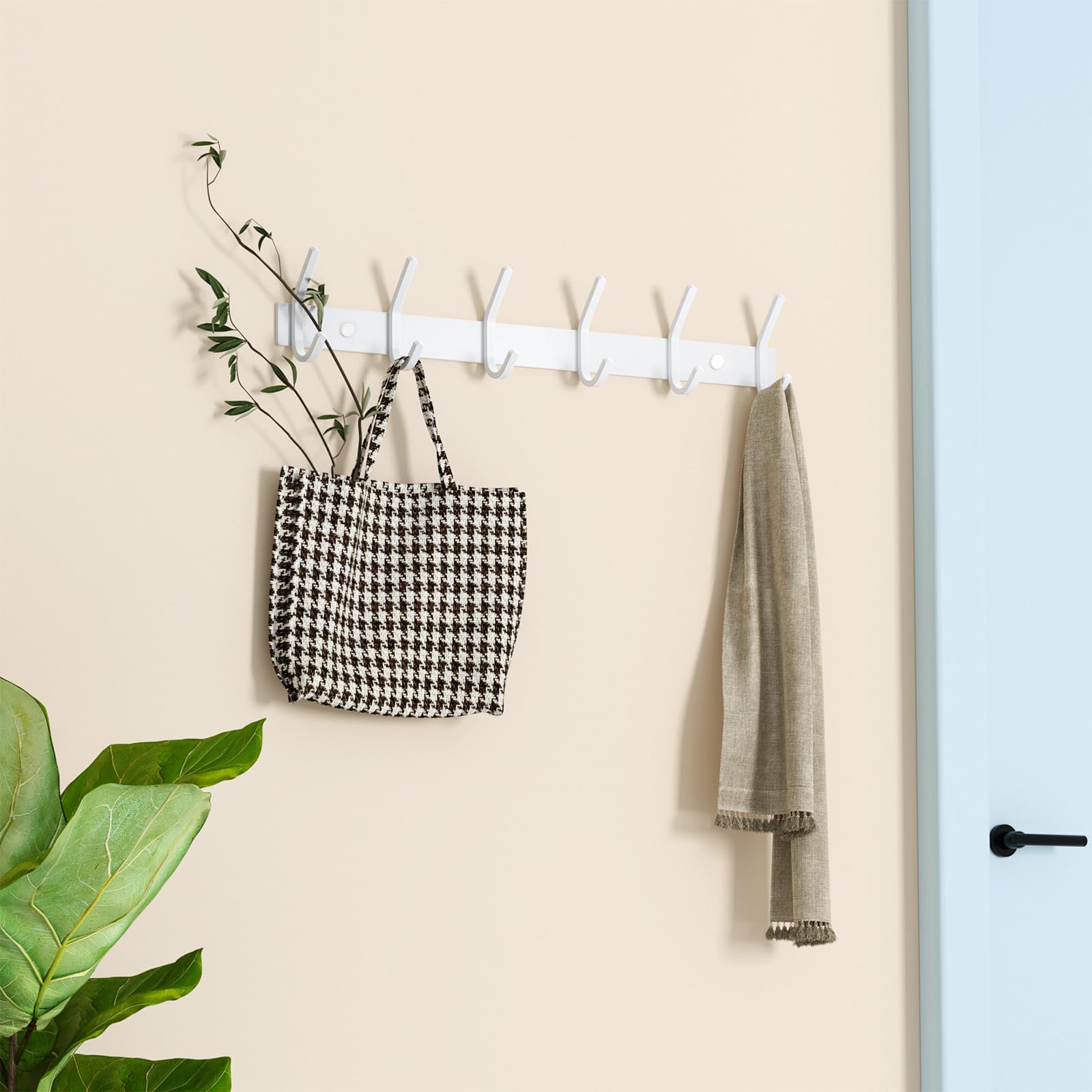 FANYITY 2 Pack White Coat Rack Wall Mount, Coat Hooks for Wall, Entryway Coat Hanger Wall Mounted with 6 Double Dual Hooks for Purse Jacket Hat