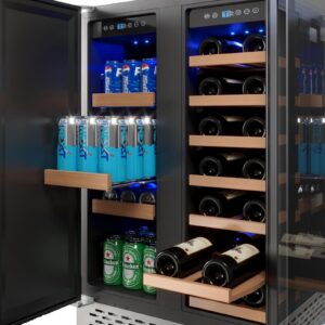 Takywep Beverage and Wine Cooler - Dual Zone, Built-in and Freestanding, Holds 54 Cans and 20 Bottles, Independent Temperature Control, Upgraded Quiet Compressor.