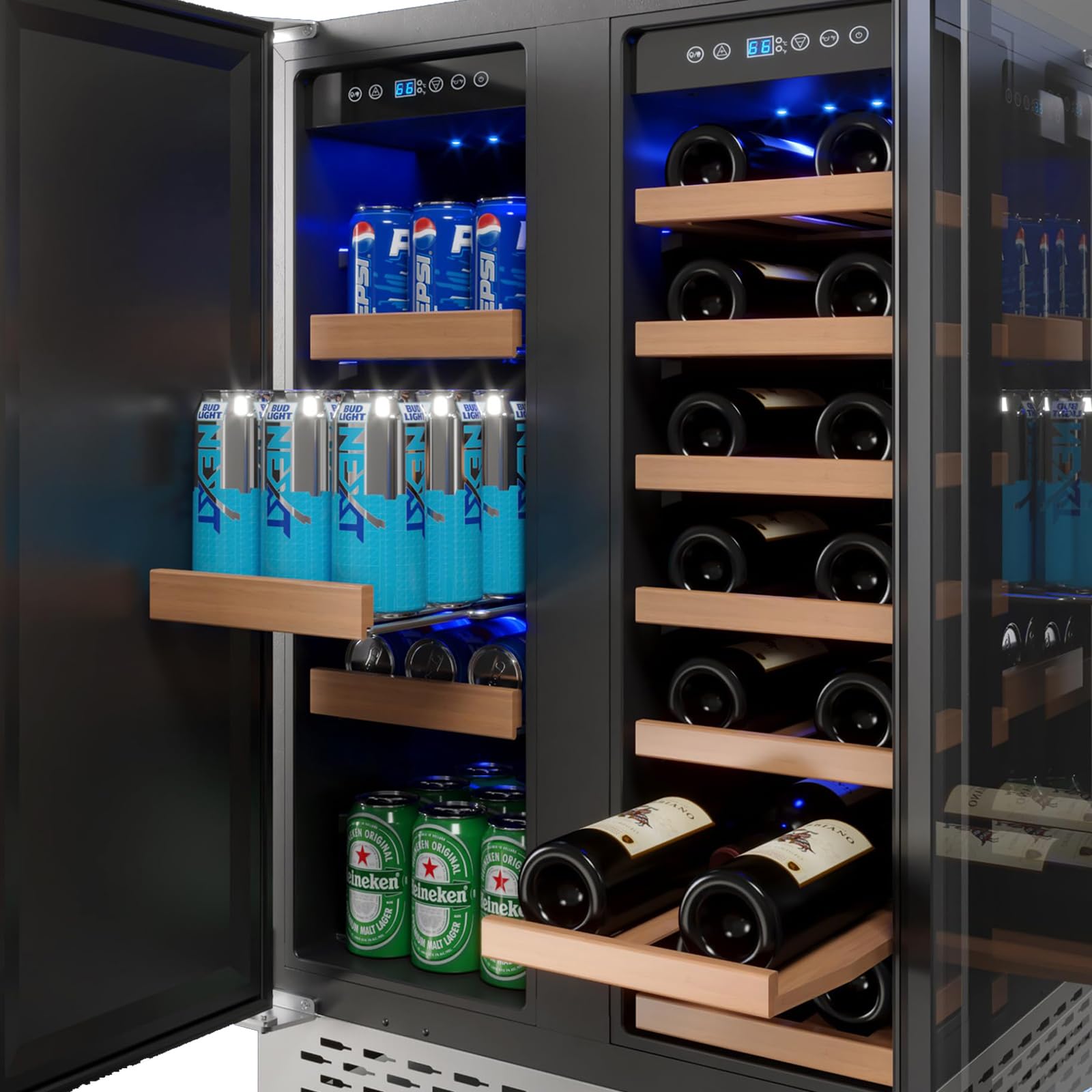 Takywep Beverage and Wine Cooler - Dual Zone, Built-in and Freestanding, Holds 54 Cans and 20 Bottles, Independent Temperature Control, Upgraded Quiet Compressor.