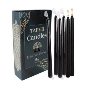 YOROXRG 24 Pack Black Taper Candles, 7-8 Hours Burn Time, Unscented, Smokeless and Dripless, 0.75 x 10 Inch Dinner Candle Set for Household, Wedding, Party and Home Décor Candlesticks