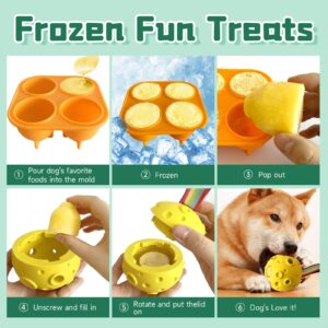 Baitedelai Dog Chew Toys,Treat Tray for Frozen Dog Food,Long-Lasting Durable Fillable Dog Treat Dispensing Dog Toy,Freezable Fillable Rubber Dog Toys with Silicone Treat Tray (Yellow&Treat Mold)