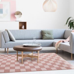 Btargot 6×9ft Light Pink Checkered Area Rug for Living Room, Princess Prince Castle Modern Abstract Checkerboard Throw Rugs Anti-Skid Fluffy Plush Carpet for Kids Boys Girls Home Nursery Decorative