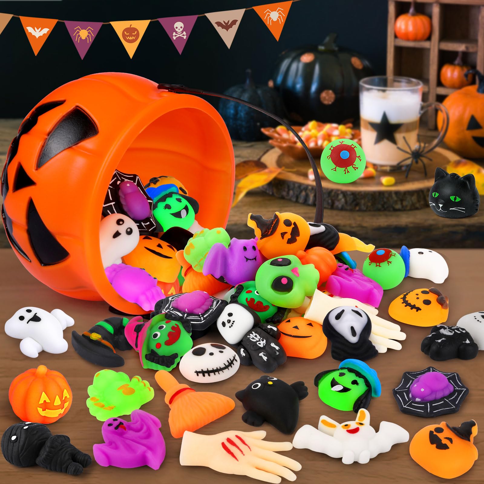 OCATO 30Pcs Halloween Mochi Squishy Toys Halloween Party Favors for Kids Cute Halloween Toys for Trick or Treat Bulk Non Candy Halloween Treats Goodie Bags Fillers for Kids Boys Girls