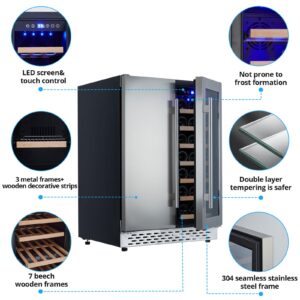 Takywep Beverage and Wine Cooler - Dual Zone, Built-in and Freestanding, Holds 54 Cans and 20 Bottles, Independent Temperature Control, Upgraded Quiet Compressor.