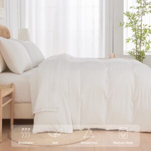 JELLYMONI White Duvet Cover Queen Size, 3 Pieces Soft Microfiber & Rayon Derived from Bamboo Duvet Cover Set, Breathable Cooling Duvet Cover with Zipper Closure