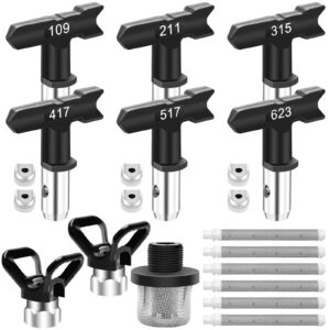 coitak 15 pieces airless paint sprayer tips set, 6 reversible spray nozzle tips with spacer, 6 airless paint sprayer filter, 1 paint sprayer replacement inlet strainer and 2 nozzle tip guards