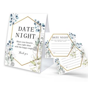 eucalyptus bridal shower games date night sign, 1 date night sign and 50 date night cards, bridal shower decorations, wedding shower game-dnyh08