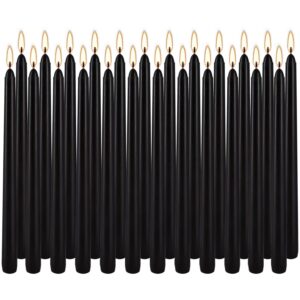 yoroxrg 24 pack black taper candles, 7-8 hours burn time, unscented, smokeless and dripless, 0.75 x 10 inch dinner candle set for household, wedding, party and home décor candlesticks