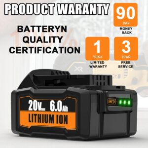 2 Pack 20V 6.0Ah Max Replacement Battery for Dewalt - Upgraded Lithium ion Batteries Compatible with Dewalt Charger DCB200 DCB201 DCB203 DCB206 DCB210 DCD DCF DCG Cordless Power Tools (Black)