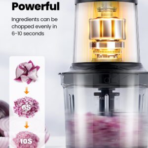 TWOMEOW Food Processor 4 Cup, Electric Food Chopper, 【Small but Powerful】Meat Grinder with 2 Bowls, 2 Speed & 4 Blades for Vegetable, Meat, Nuts, Functions for Chopping, Dicing, Mixing and Puree