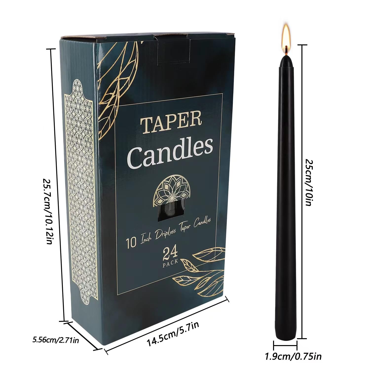 YOROXRG 24 Pack Black Taper Candles, 7-8 Hours Burn Time, Unscented, Smokeless and Dripless, 0.75 x 10 Inch Dinner Candle Set for Household, Wedding, Party and Home Décor Candlesticks