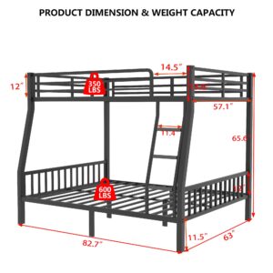 mikibama Full XL Over Queen Bunk,Metal Heavy Duty Bunk Beds for Adults,Queen Bunk Bed with Inclined Ladder,Industrial Bunkbeds for Kids,Adult,Small Spaces,Space Saving. (Black, Full XL Over Queen)