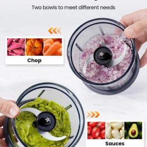 TWOMEOW Food Processor 4 Cup, Electric Food Chopper, 【Small but Powerful】Meat Grinder with 2 Bowls, 2 Speed & 4 Blades for Vegetable, Meat, Nuts, Functions for Chopping, Dicing, Mixing and Puree