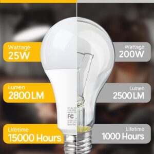 200-250 Watt Equivalent LED Light Bulb, A21 Super Bright LED Light Bulbs 25W, High Output 2800 Lumens, E26 Daylight White 5000K for Home, Office, Store, Garage, Warehouse, Garden, 2-Pack