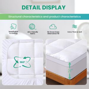 VALUXE Queen Mattress Topper Cooling Pillow Top Fitted Mattress Pad Cover Extra Thick Bed Topper Down Alternative Soft Mattress Protector for Back Pain Relief with 8-21 Inch Deep Pocket