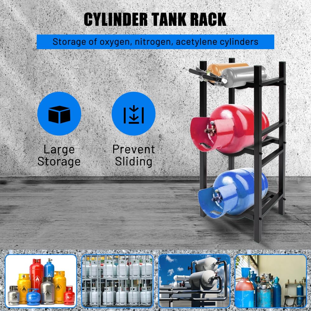 Yeeoy Refrigerant Cylinder Rack with 2x30lb and Other 2 Saving Space, Stable Refrigerant Tank Rack, Cylinder Tank Rack for Gas Oxygen Nitrogen Acetylene Storage