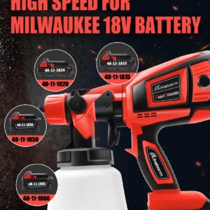 Cordless Paint Sprayer for Milwaukee 18V Battery 48-11-1850, HVLP Spray Paint Gun with 5 Nozzles and 1400ml Container for House Painting Interior and Exterior/Wood/Walls/Fence(Not Included Battery)