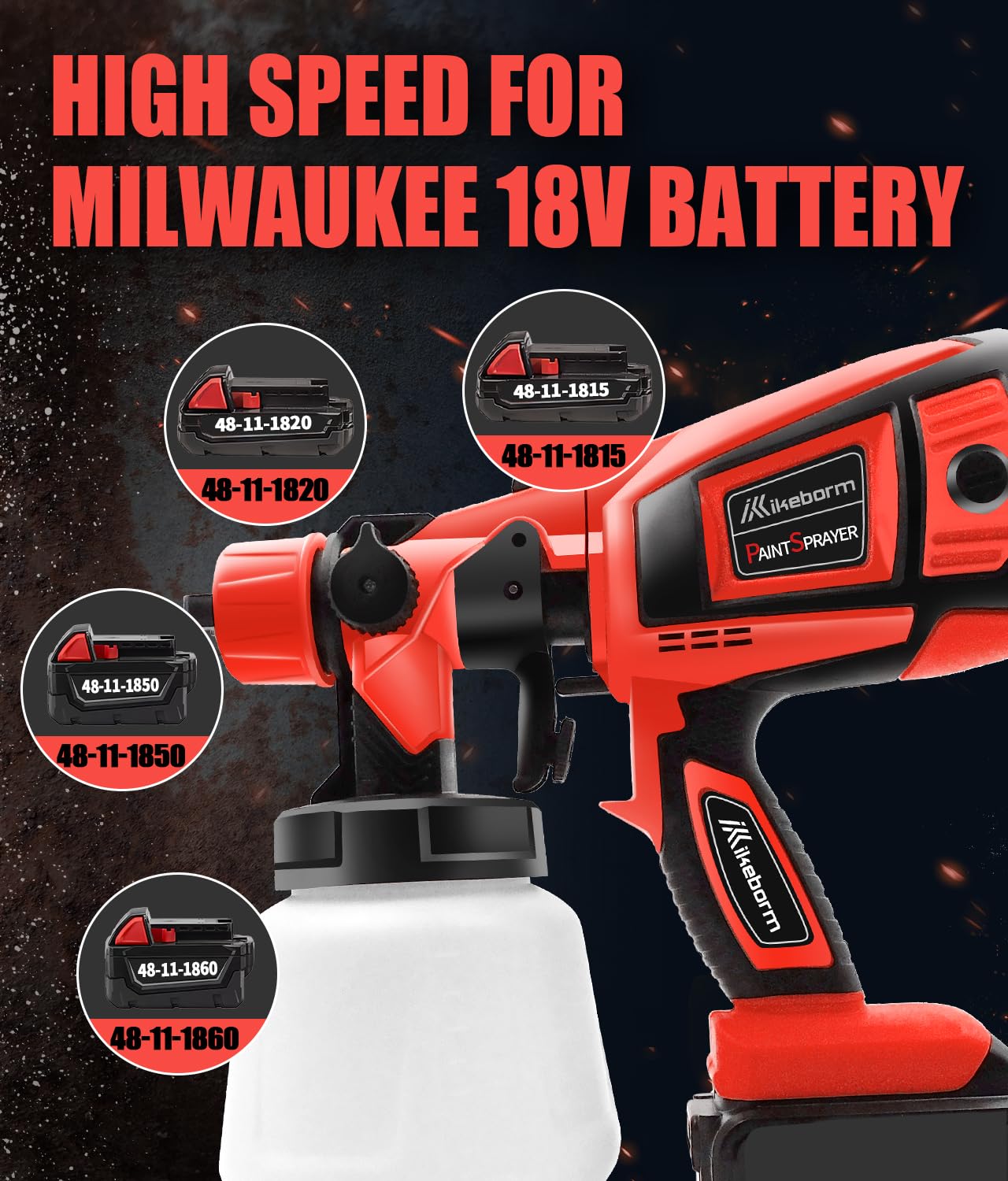 Cordless Paint Sprayer for Milwaukee 18V Battery 48-11-1850, HVLP Spray Paint Gun with 5 Nozzles and 1400ml Container for House Painting Interior and Exterior/Wood/Walls/Fence(Not Included Battery)