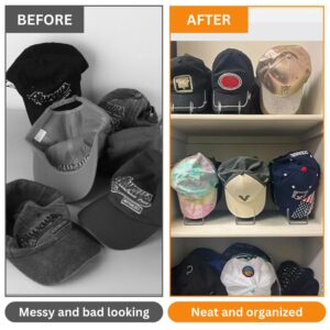 HEYSER Acrylic Hat Organizer - Acrylic Hat Organizer for Baseball Caps, 2 Pack No Install Hat Rack, Space-Saving Durable Cap Holder for Shelves - Hat Display Stands for 14 Caps