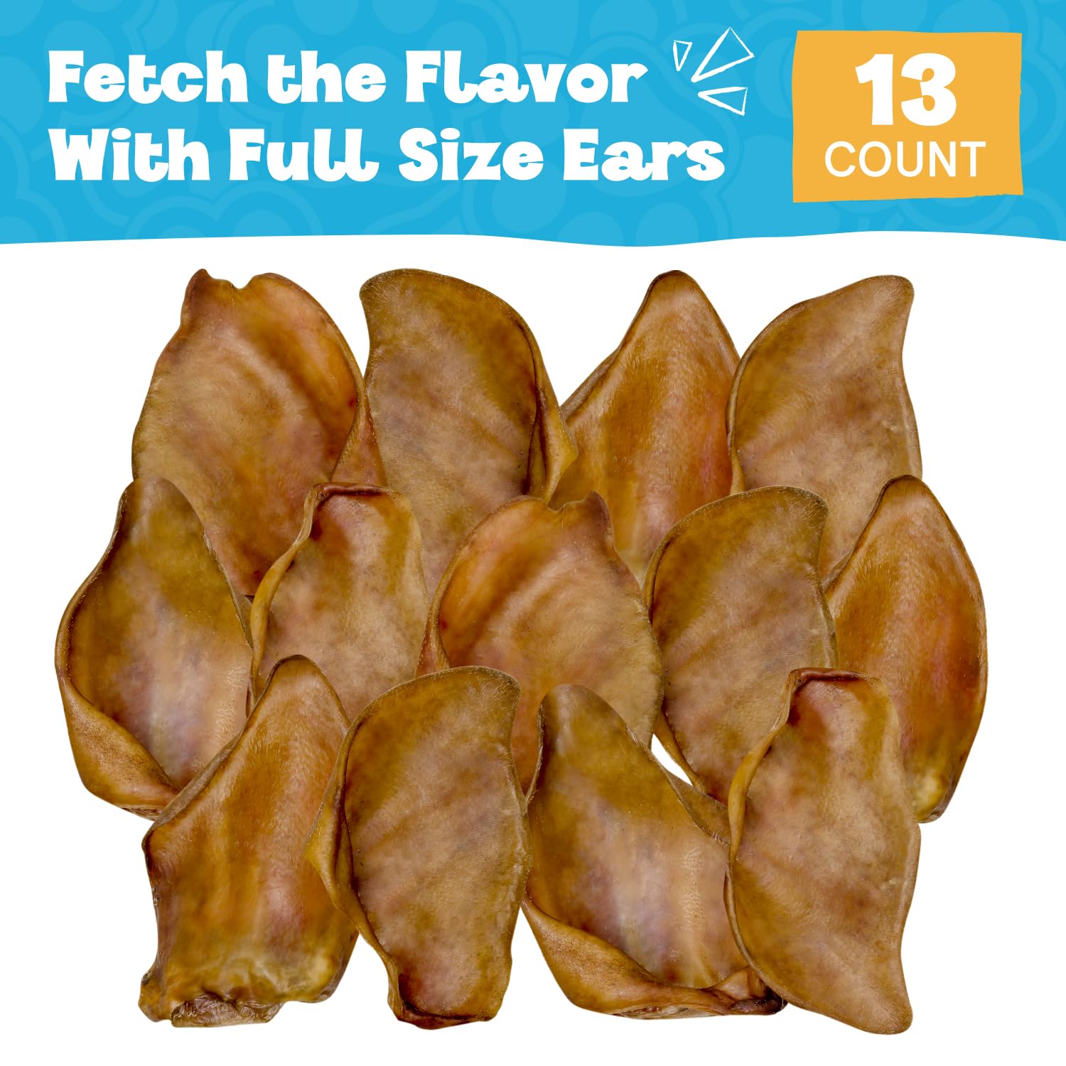 FETCHERONI Whole Pig Ears for French Bulldogs Large - 13 Pack Long Lasting Dog Chews – Dog Treats One Ingredient Delicious All Natural Flavor – Easy to Digest Dog Treats for Large Dog