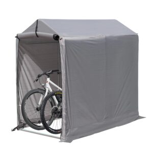 6x3 ft outdoor storage shed, waterproof portable storage shed shelter with roll-up zipper door & ventilated windows for motorcycle, bike, tools gray