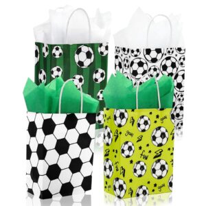 whaline 24pcs soccer paper gift bags with handles sports party favor bags soccer ball print candy goodie treat bags for game day sports events birthday party supplies