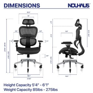 Nouhaus Ergonomic Office Chair with Lumbar Support High Back Mesh Desk Chair Best Desk Chair for Long Hours Adjustable Headrest and 4D Arms SGS Certified Gas Cylinder (Ergo3D Black)