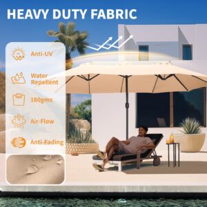 15ft Large Patio Umbrella, Outdoor Double-Sided Market Umbrella with Crank Handle, Patio Table Umbrella, Pool Umbrella, Brown