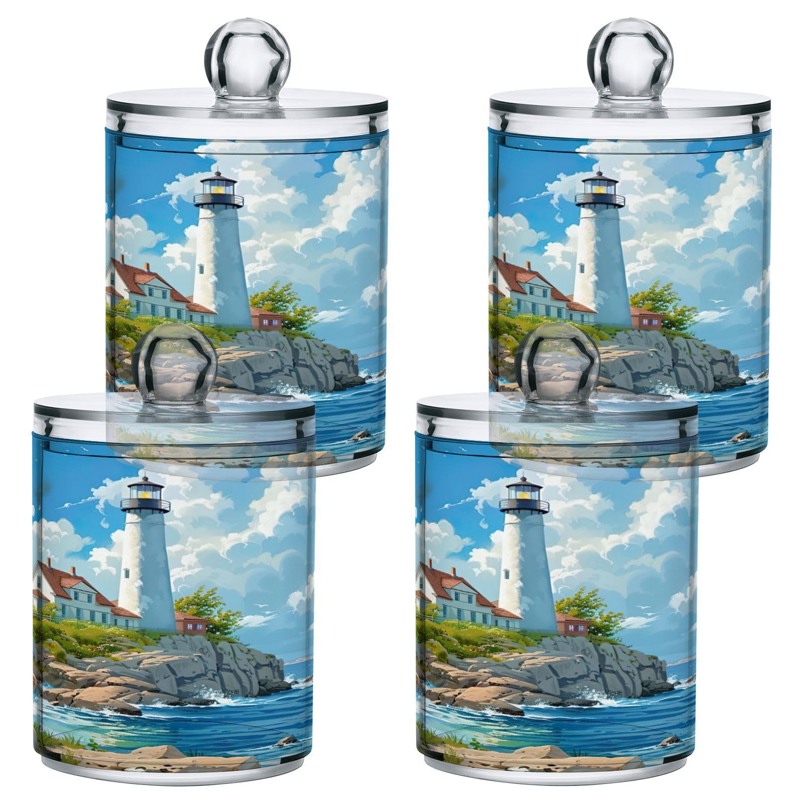 Zhirexin Clouds Lighthouse 2PC Airtight Transparent Plastic Storage Jar Glass Food Storage Container Glass, Can Store Candy, Salt, Coffee Beans, With lid, Easy To Use