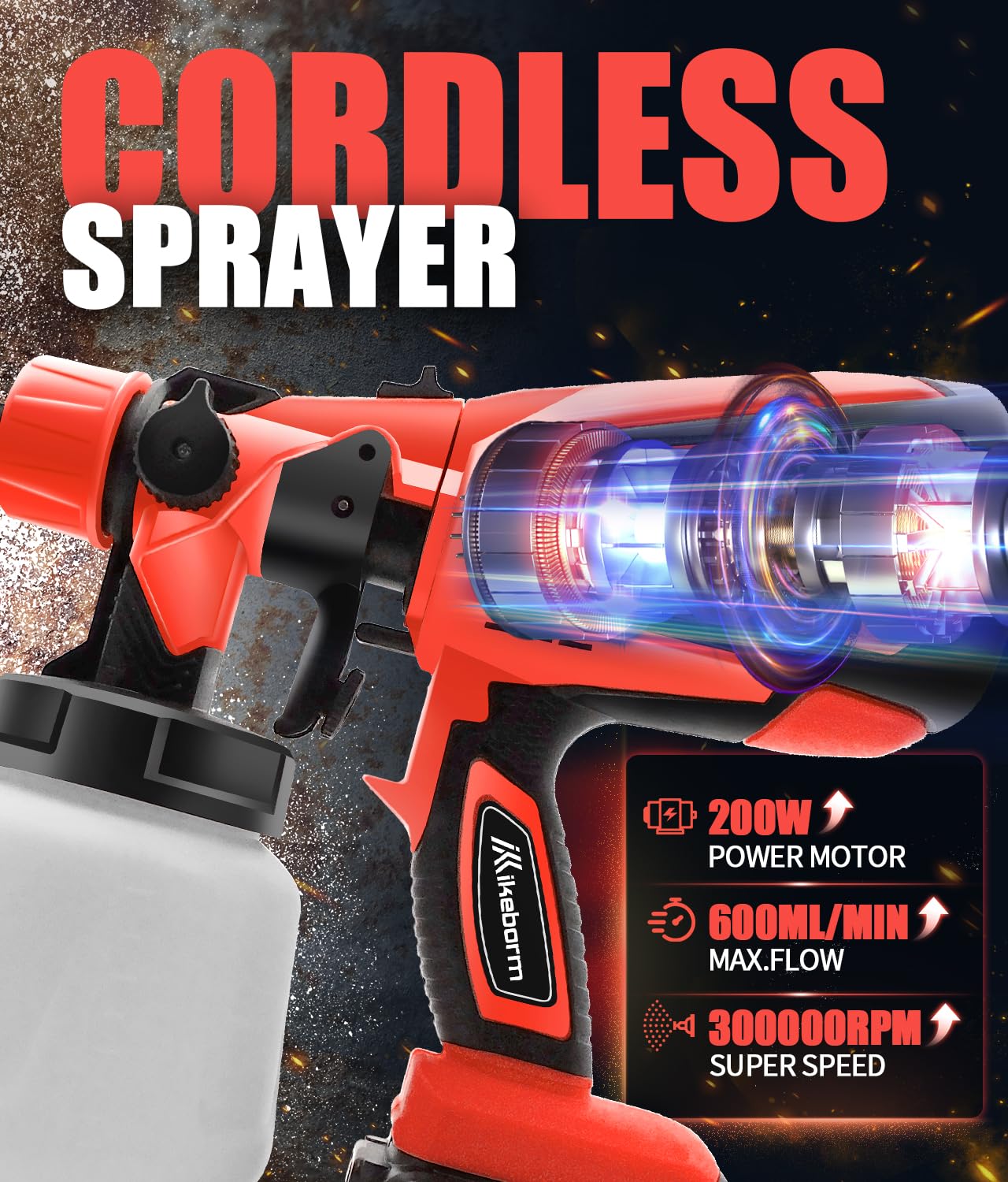 Cordless Paint Sprayer for Milwaukee 18V Battery 48-11-1850, HVLP Spray Paint Gun with 5 Nozzles and 1400ml Container for House Painting Interior and Exterior/Wood/Walls/Fence(Not Included Battery)