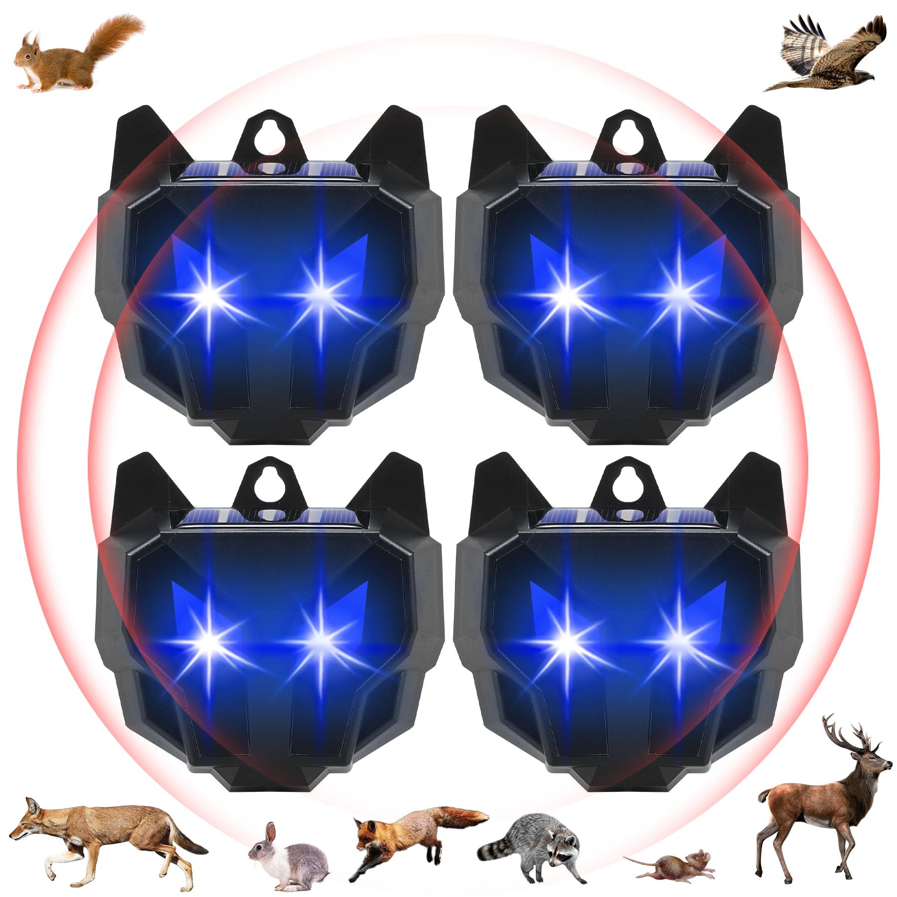 2024 Upgraded Animal Repellent Outdoor,Solar Deer Repellent Devices Coyote Deterrent Racoon Repellent Outdoor Predator Lights for Chicken Coop Yard Farm Garden (4, Blue)