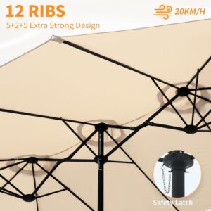 15ft Large Patio Umbrella, Outdoor Double-Sided Market Umbrella with Crank Handle, Patio Table Umbrella, Pool Umbrella, Brown